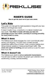 Rekluse V twin Auto Clutch Riders Guide pdf